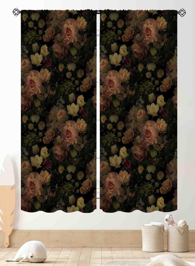 TKUYO Black Floral Curtains, Vintage Pink Rose Peony Boho Flower Night Garden Botanical Colorful Country Retro Blackout Window Drapery Treatments for Bedroom Living Room Bathroom, 42"x45" Inch - Image 1